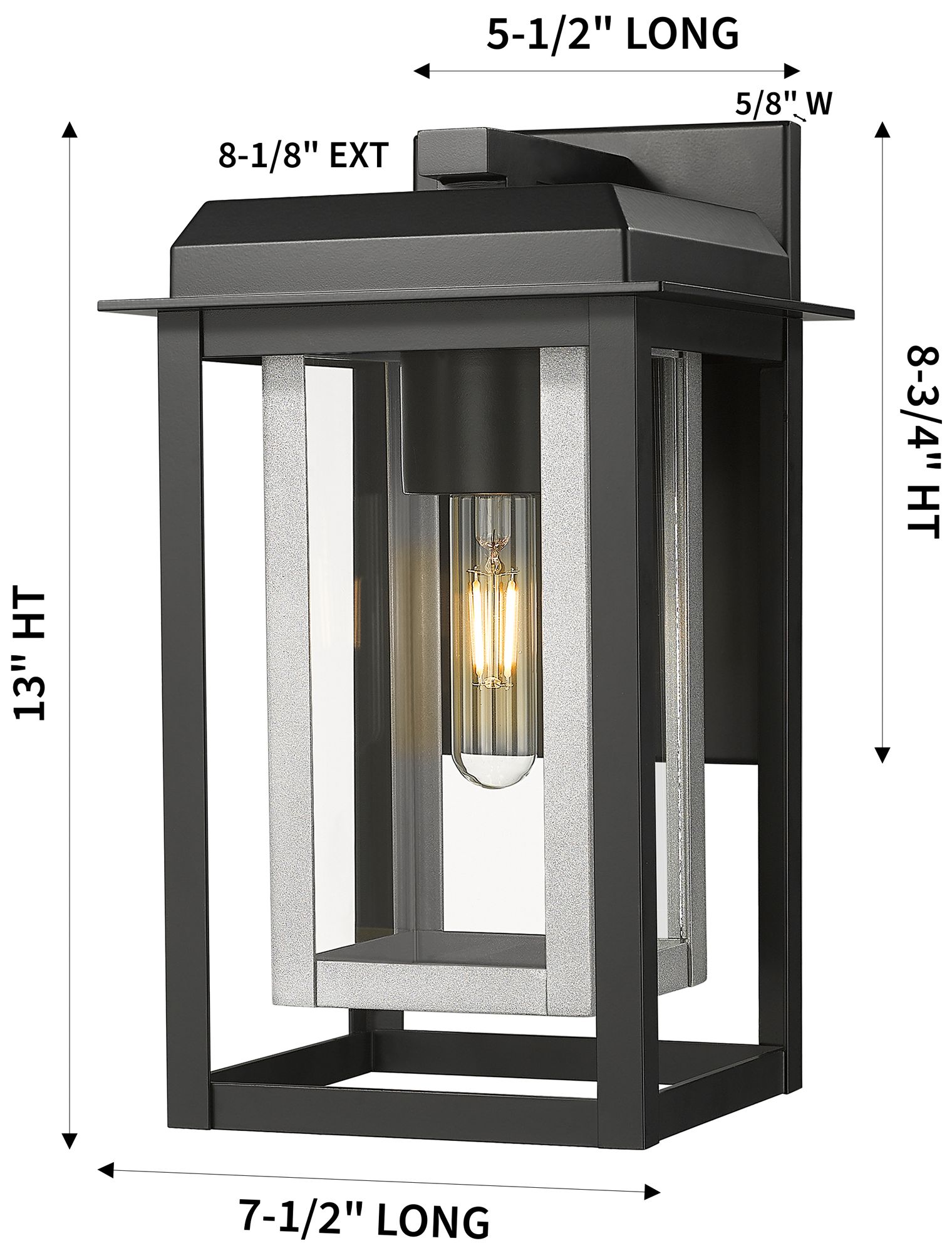 Image 5 Mansfield 13" Matte Black & Silver Coastal Outdoor Sconce With Clear Glass more views
