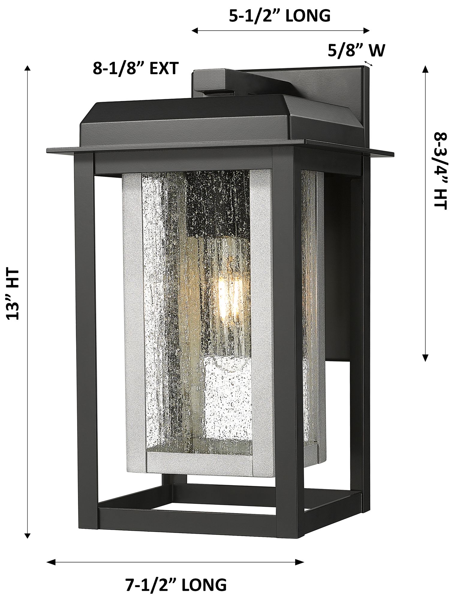 Image 5 Mansfield 13" Matte Black & Silver Coastal Outdoor Sconce With Seeded Glass more views