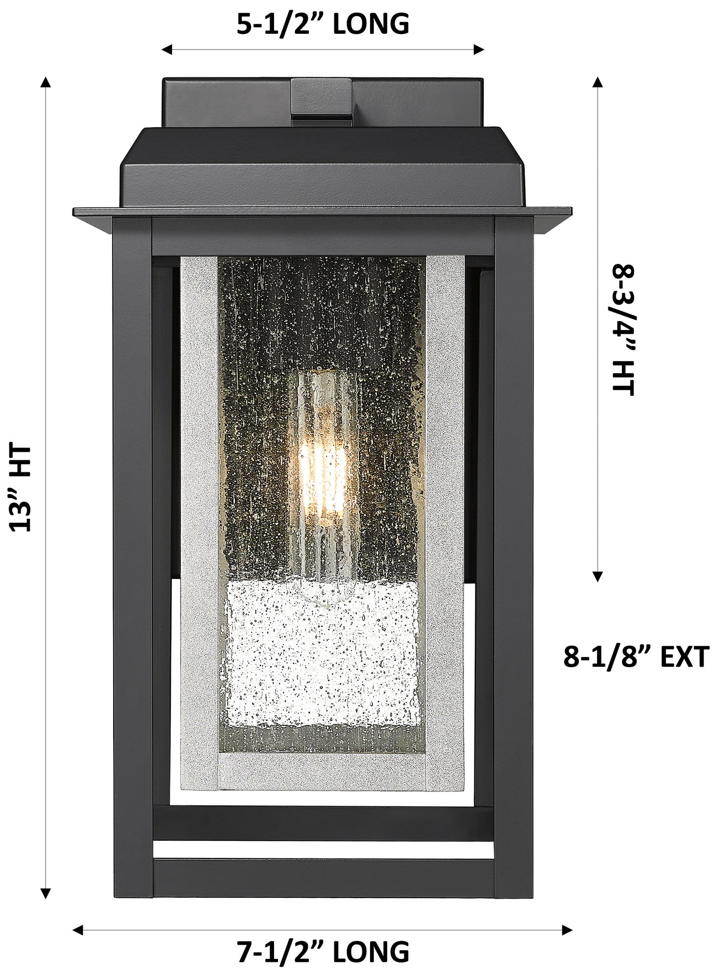 Image 6 Mansfield 13" Matte Black & Silver Coastal Outdoor Sconce With Seeded Glass more views