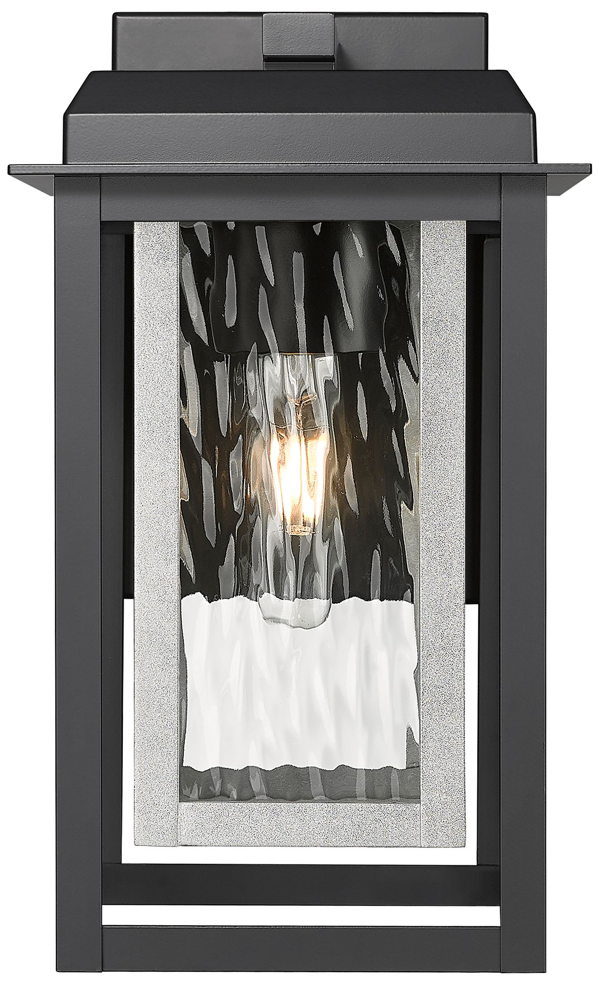 Image 2 Mansfield 13" Matte Black & Silver Coastal Outdoor Sconce With Water Glass more views