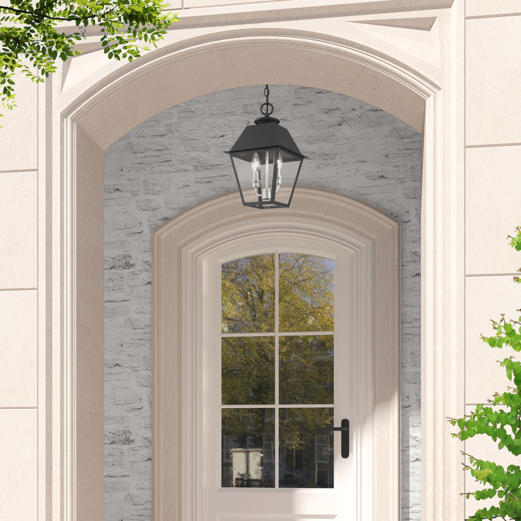 Mansfield 15" High Black 2-Light Outdoor Hanging Light in scene