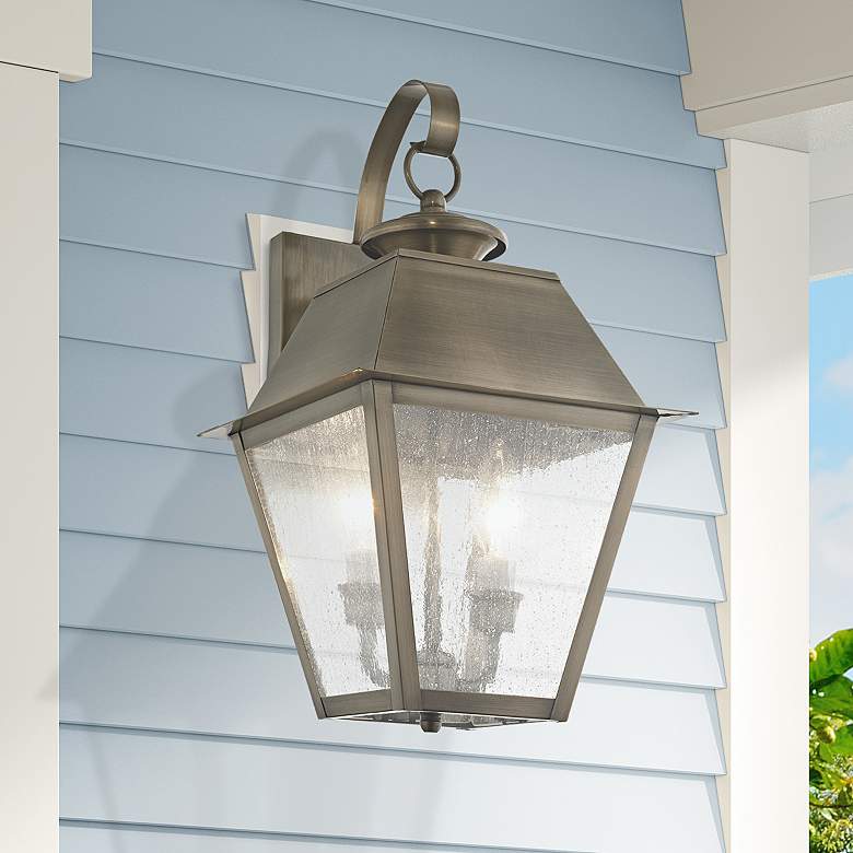 Image 2 Mansfield 16 1/2"H Vintage Pewter 2-Light Outdoor Wall Light