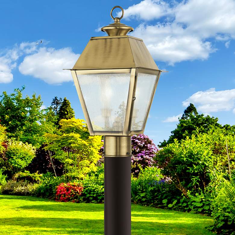 Image 1 Mansfield 17 1/2"H Antique Brass 2-Light Outdoor Post Light