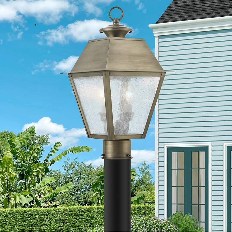 Image 1 Mansfield 17 1/2 inchH Vintage Pewter 2-Light Outdoor Post Light