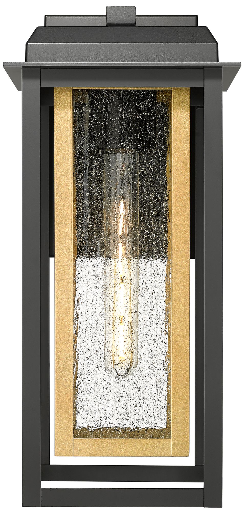 Image 2 Mansfield 17" Matte Black & Brass Coastal Outdoor Sconce With Seeded Glass more views