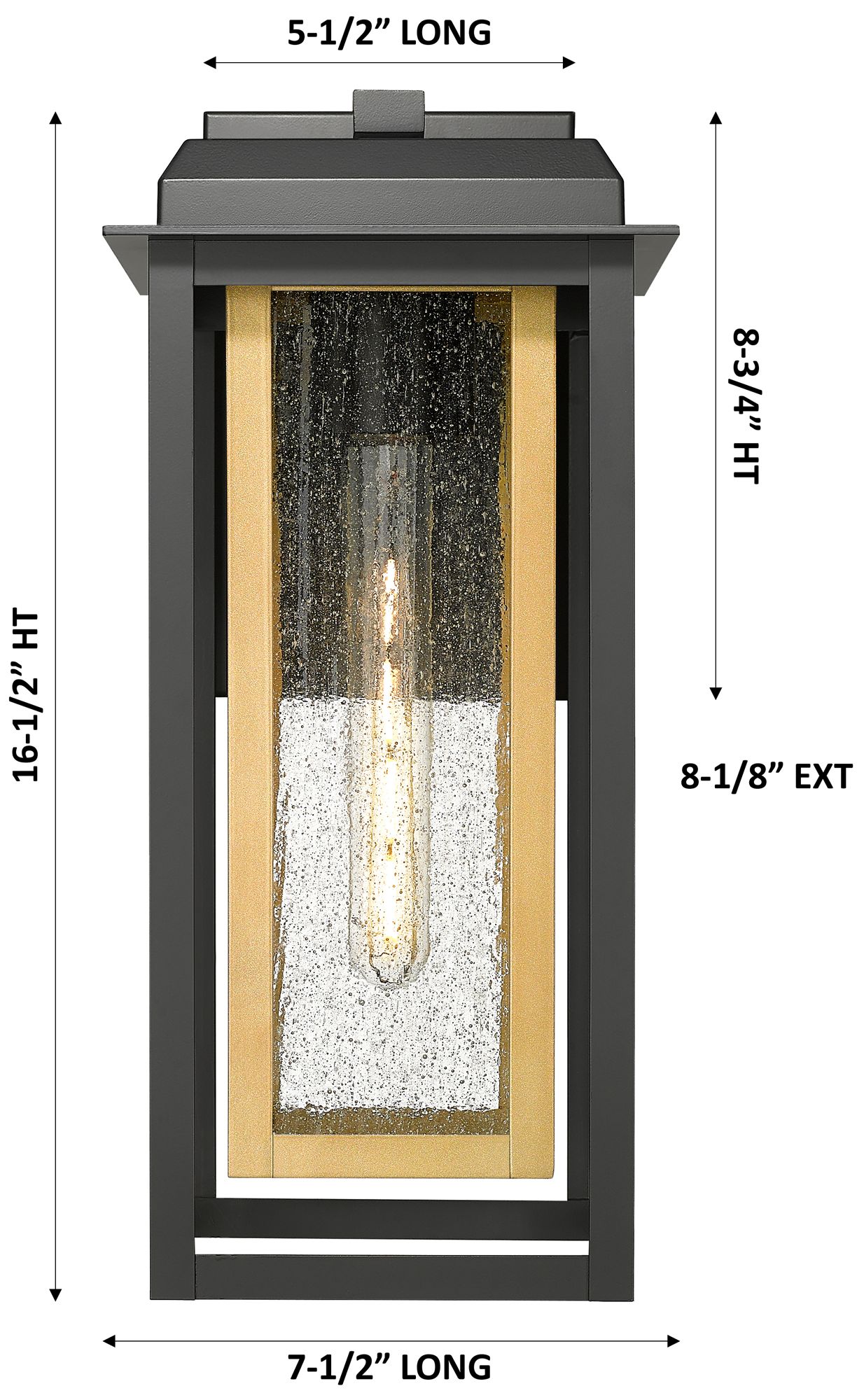 Image 4 Mansfield 17" Matte Black & Brass Coastal Outdoor Sconce With Seeded Glass more views