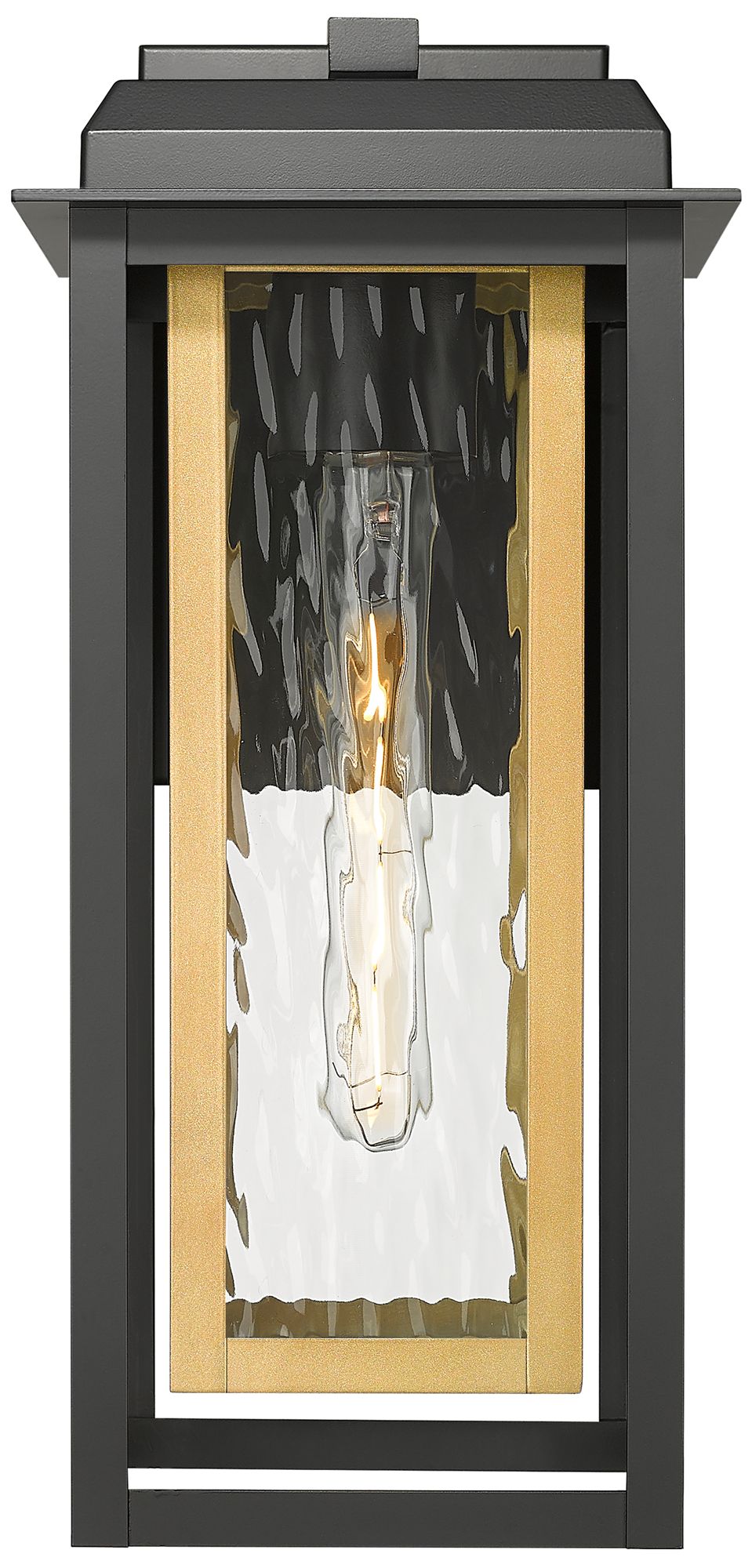 Image 2 Mansfield 17" Matte Black & Brass Coastal Outdoor Sconce With Water Glass more views