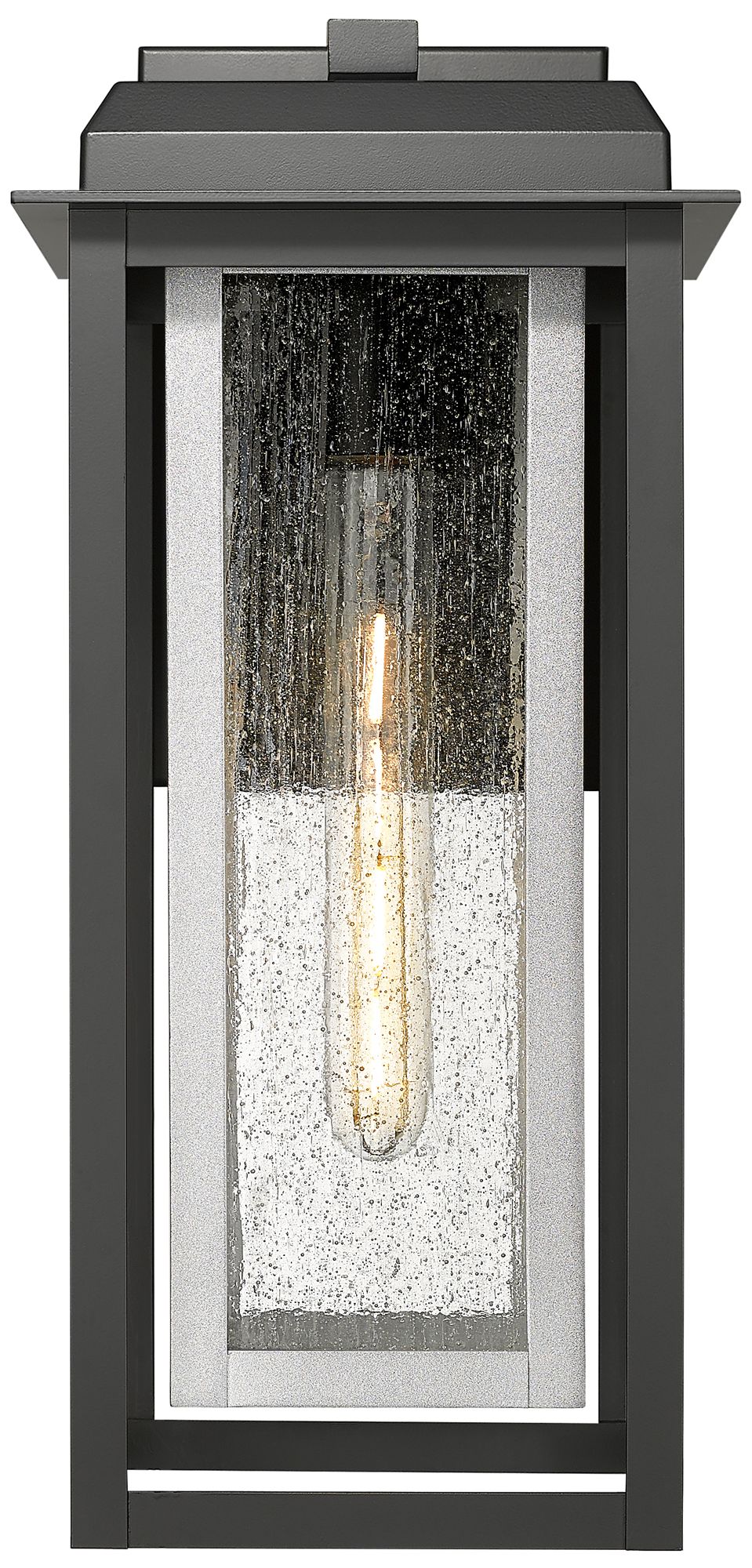 Image 2 Mansfield 17" Matte Black & Silver Coastal Outdoor Sconce With Seeded Glass more views