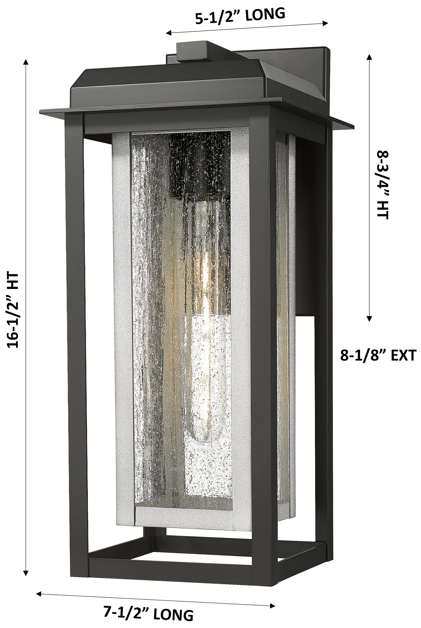 Image 3 Mansfield 17" Matte Black & Silver Coastal Outdoor Sconce With Seeded Glass more views