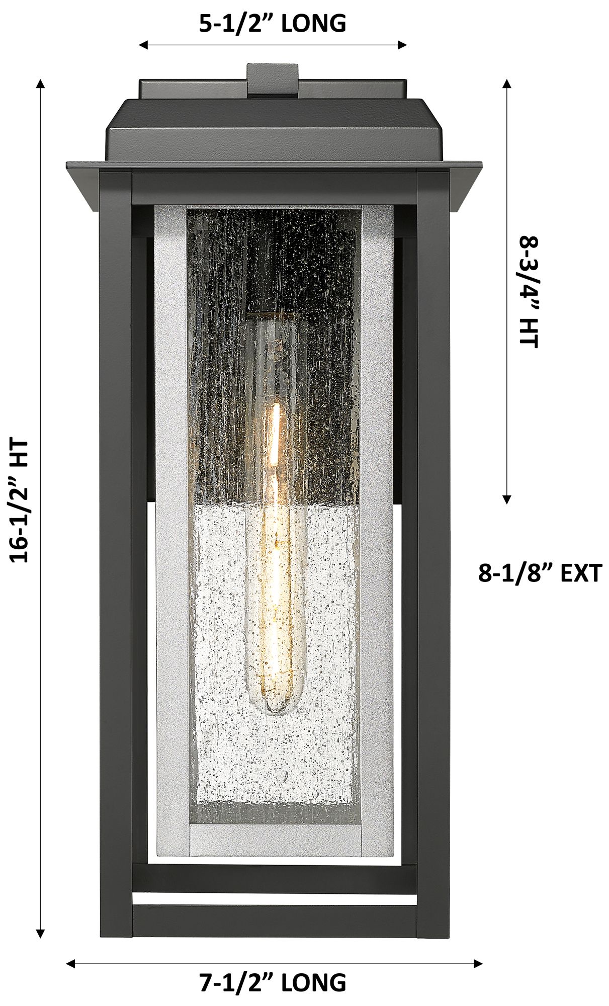 Image 4 Mansfield 17" Matte Black & Silver Coastal Outdoor Sconce With Seeded Glass more views