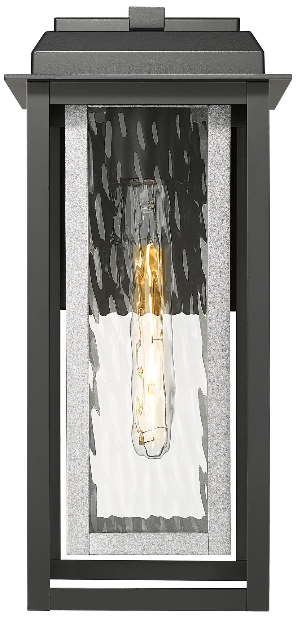 Image 2 Mansfield 17" Matte Black & Silver Coastal Outdoor Sconce With Water Glass more views