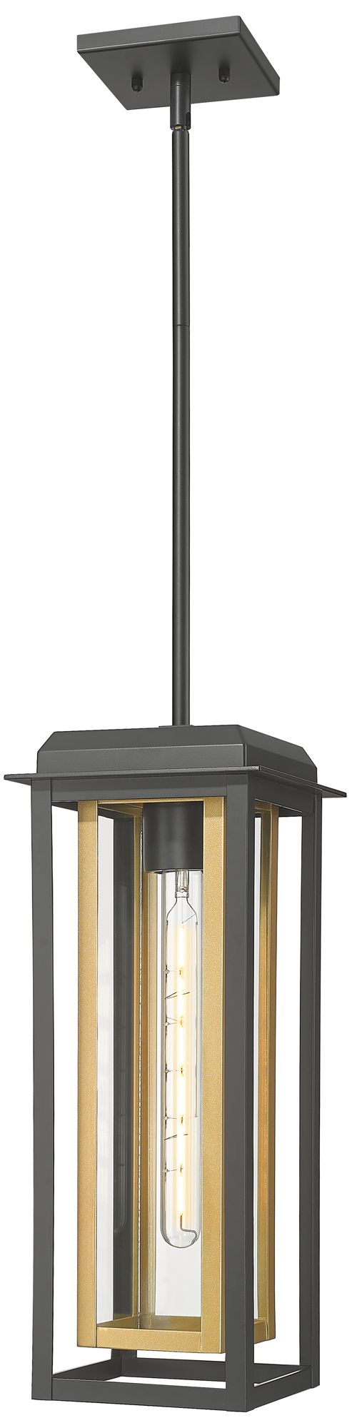 Mansfield 19" Matte Black & Brass Outdoor Latern Pendant With Clear Glass