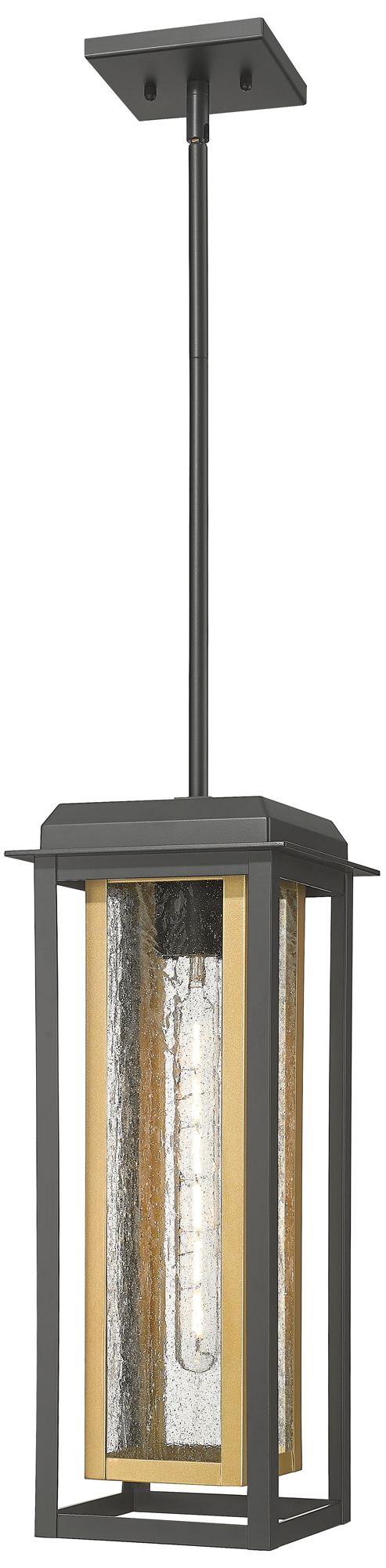 Mansfield 19" Matte Black & Brass Outdoor Latern Pendant With Seeded Glass