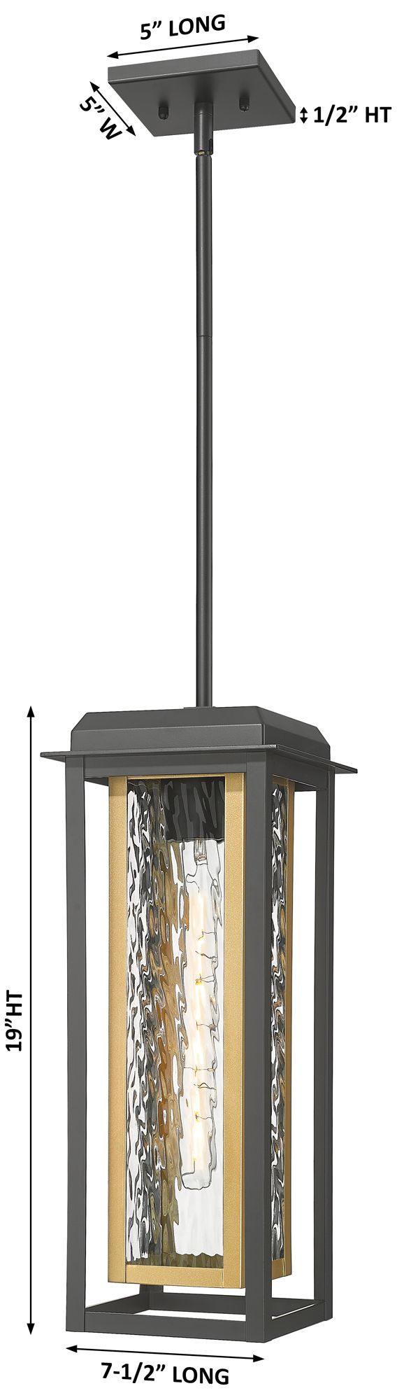 Image 3 Mansfield 19" Matte Black & Brass Outdoor Latern Pendant With Water Glass more views