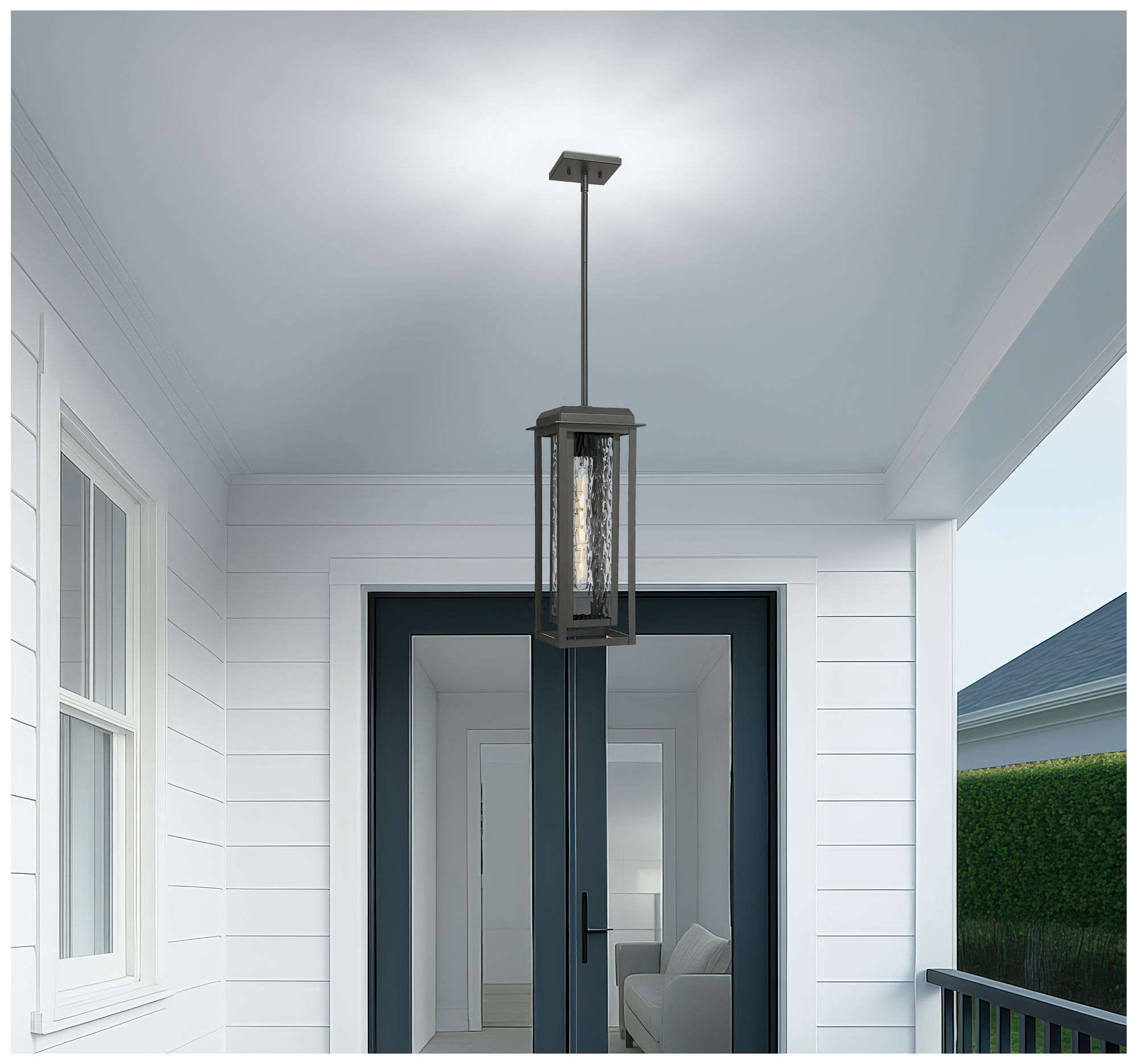 Image 2 Mansfield 19" Matte Black Coastal Outdoor Latern Pendant With Water Glass more views