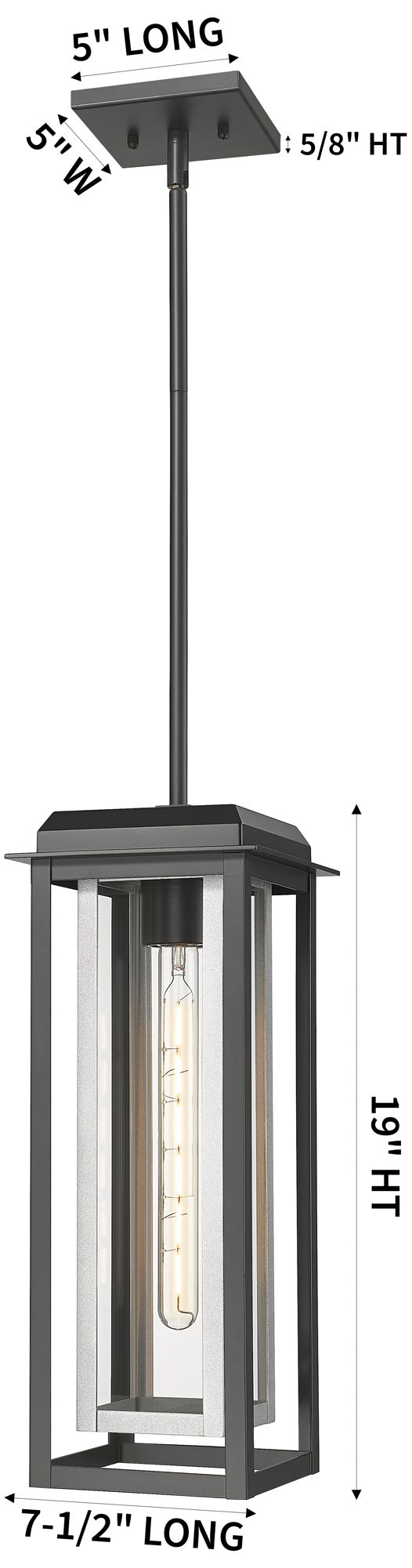 Image 3 Mansfield 19" Matte Black & Silver Outdoor Latern Pendant With Clear Glass more views
