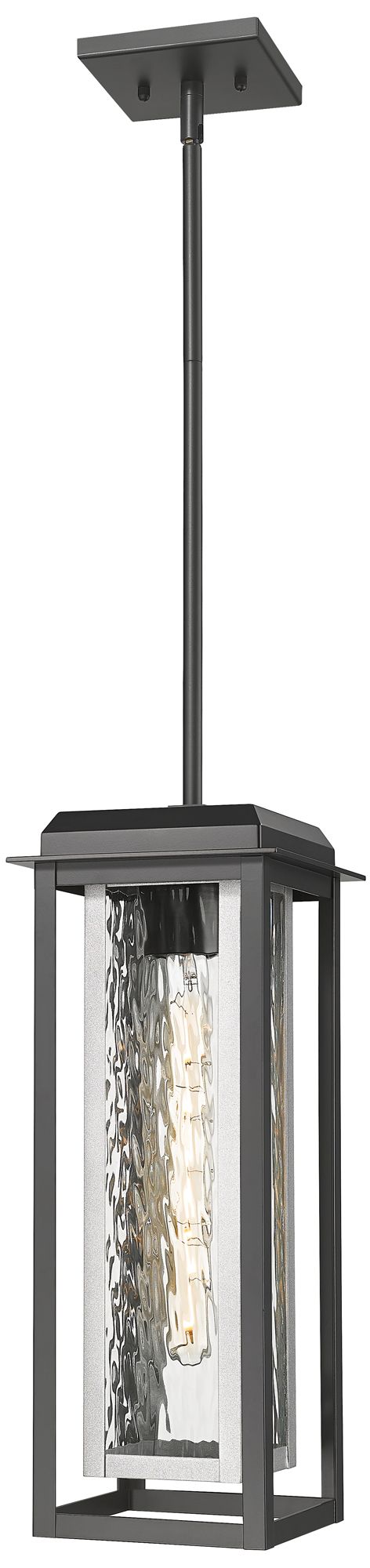 Mansfield 19" Matte Black & Silver Outdoor Latern Pendant With Water Glass
