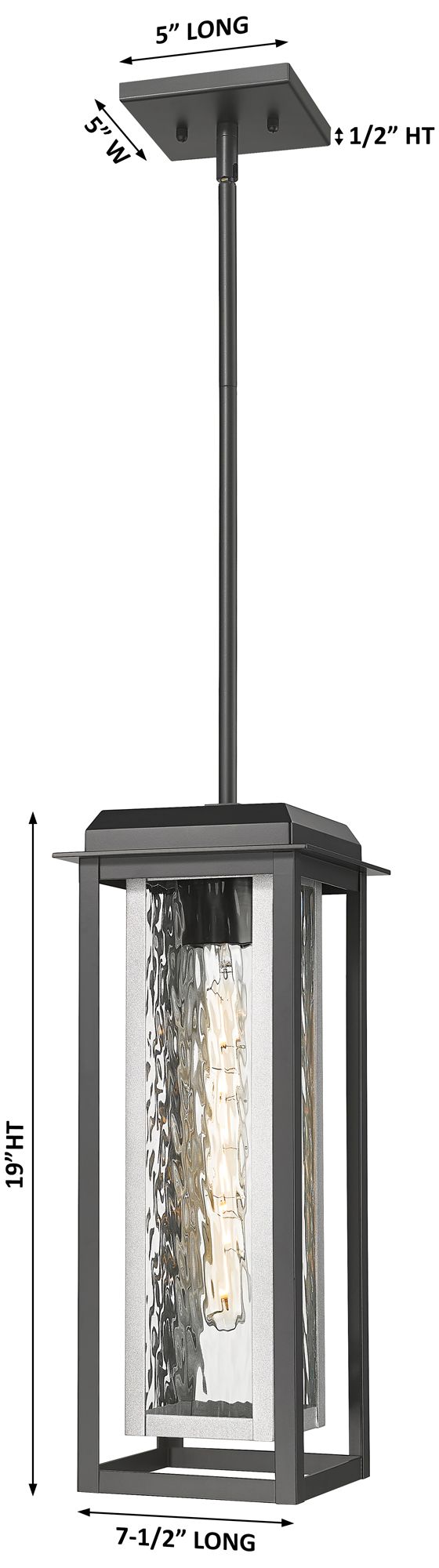 Image 3 Mansfield 19" Matte Black & Silver Outdoor Latern Pendant With Water Glass more views