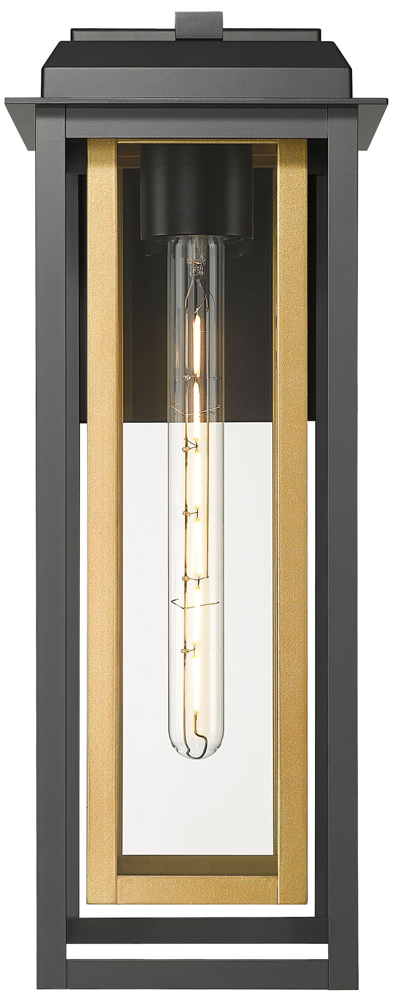 Image 2 Mansfield 20" Matte Black & Brass Coastal Outdoor Sconce With Clear Glass more views