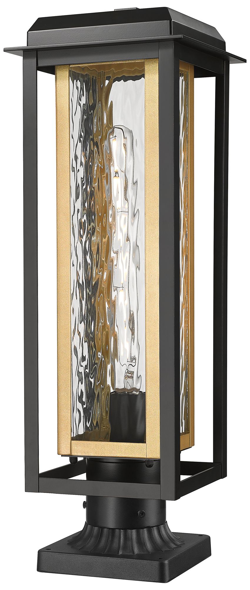 Mansfield 20" Matte Black & Brass Outdoor Post Light With Water Glass