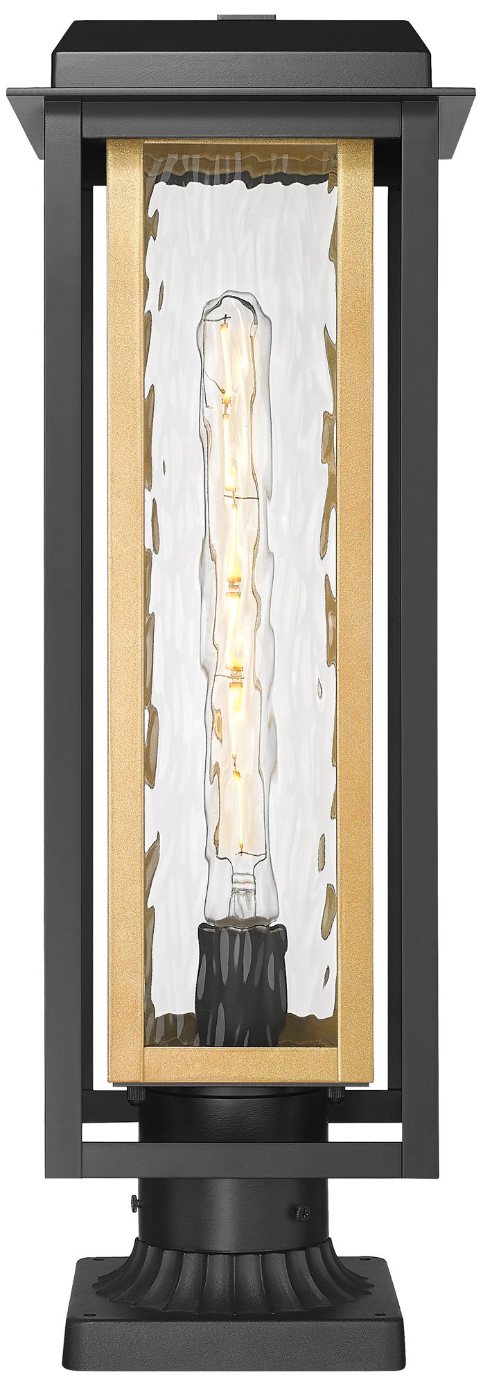 Image 2 Mansfield 20" Matte Black & Brass Outdoor Post Light With Water Glass more views