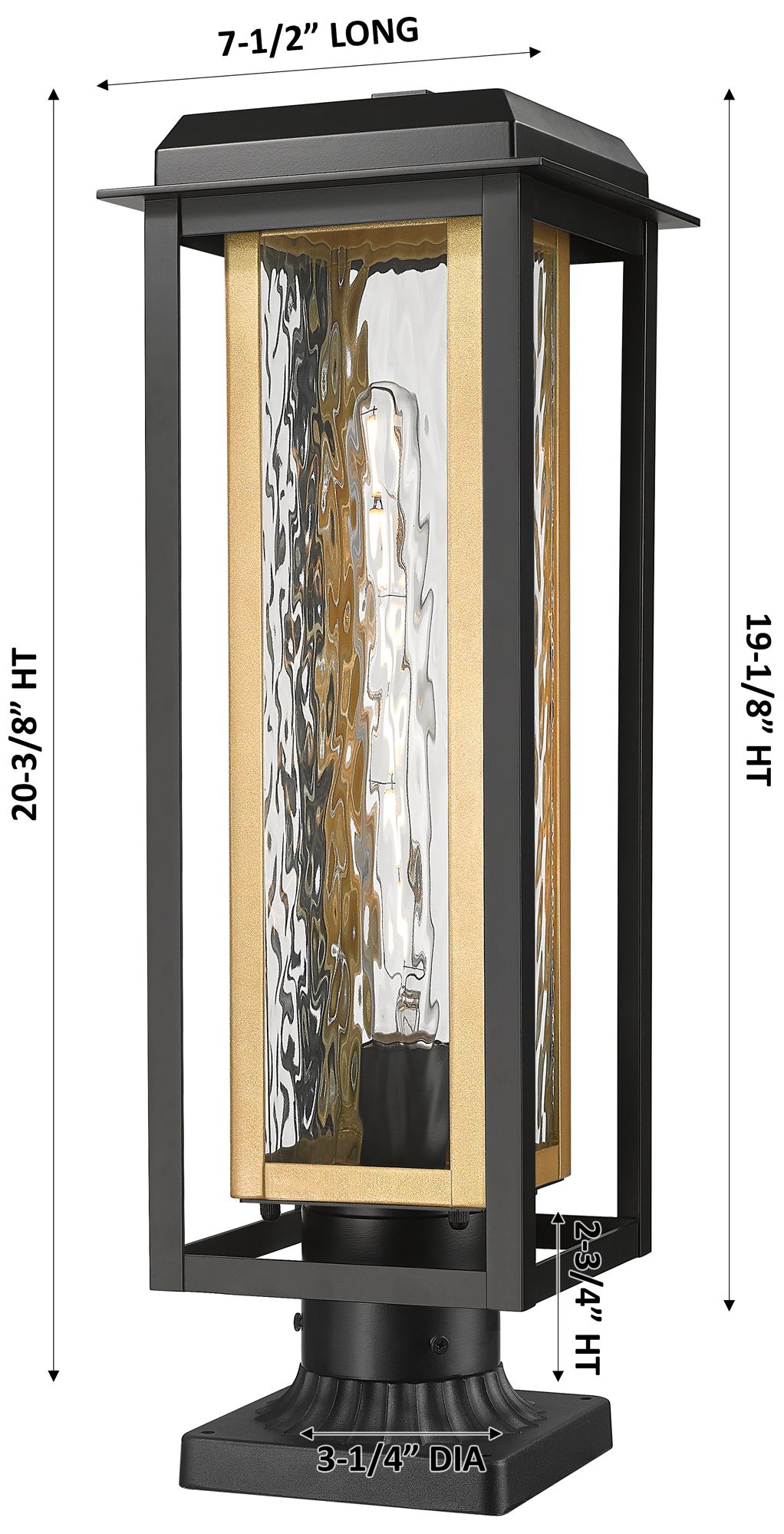 Image 3 Mansfield 20" Matte Black & Brass Outdoor Post Light With Water Glass more views