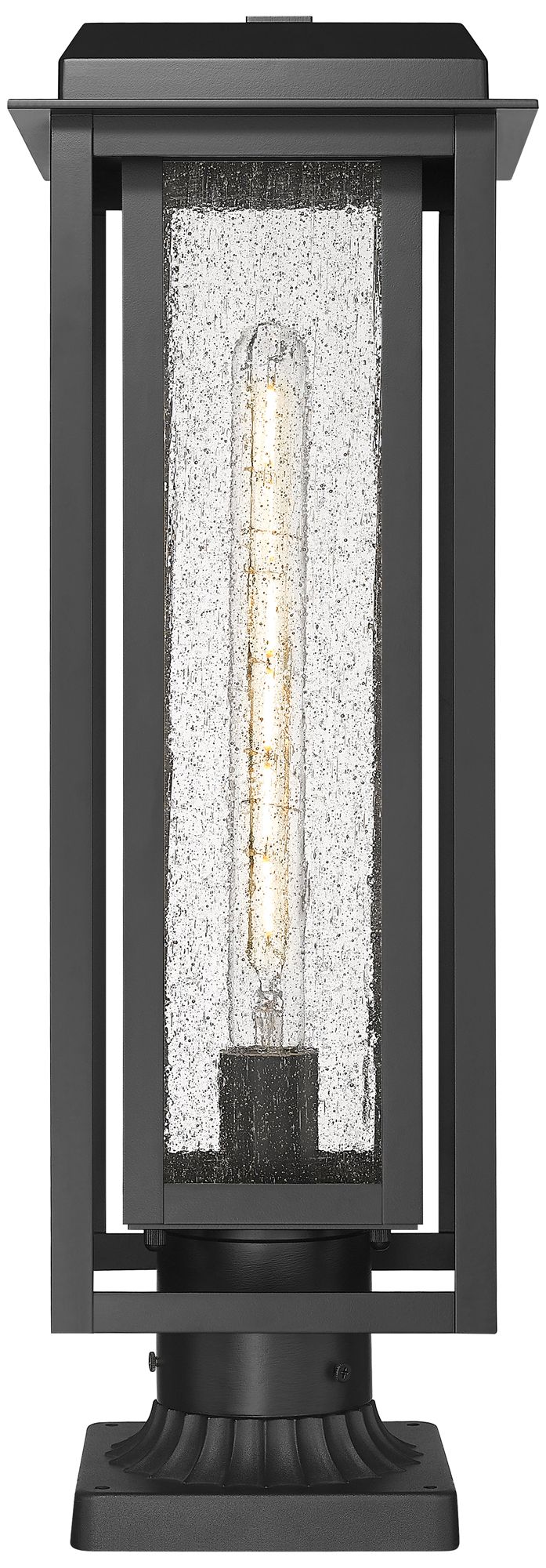 Image 2 Mansfield 20" Matte Black Outdoor Lantern Post Light With Seeded Glass more views