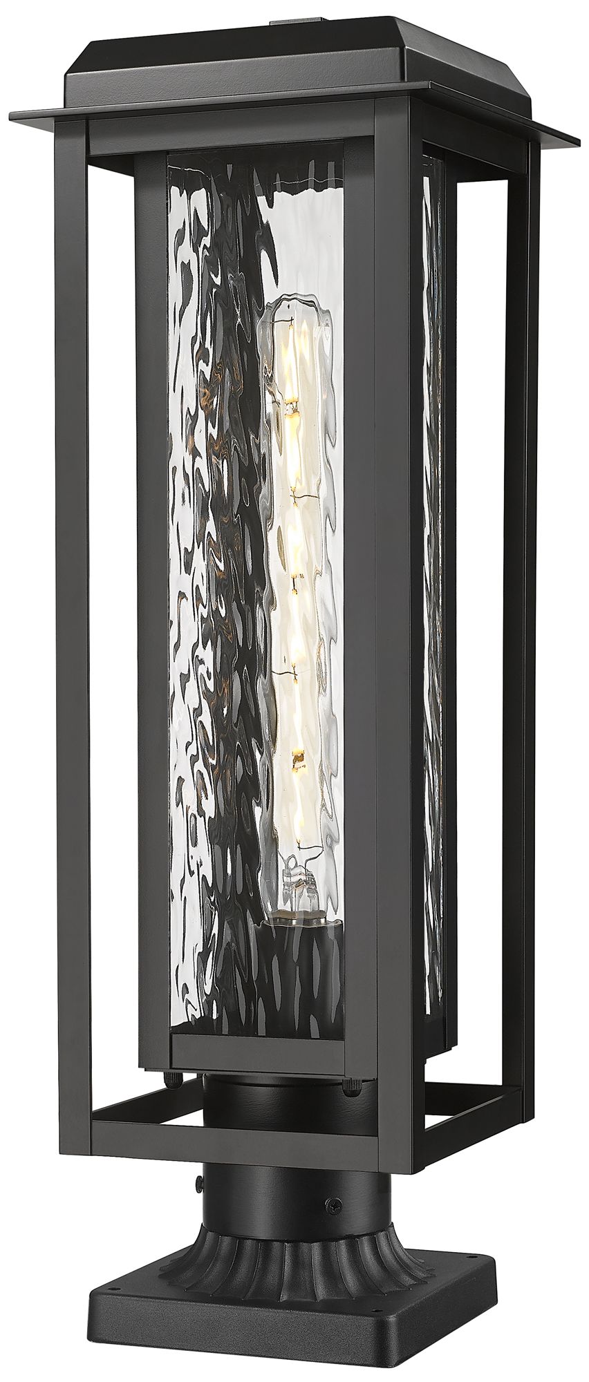 Mansfield 20" Matte Black Outdoor Lantern Post Light With Water Glass