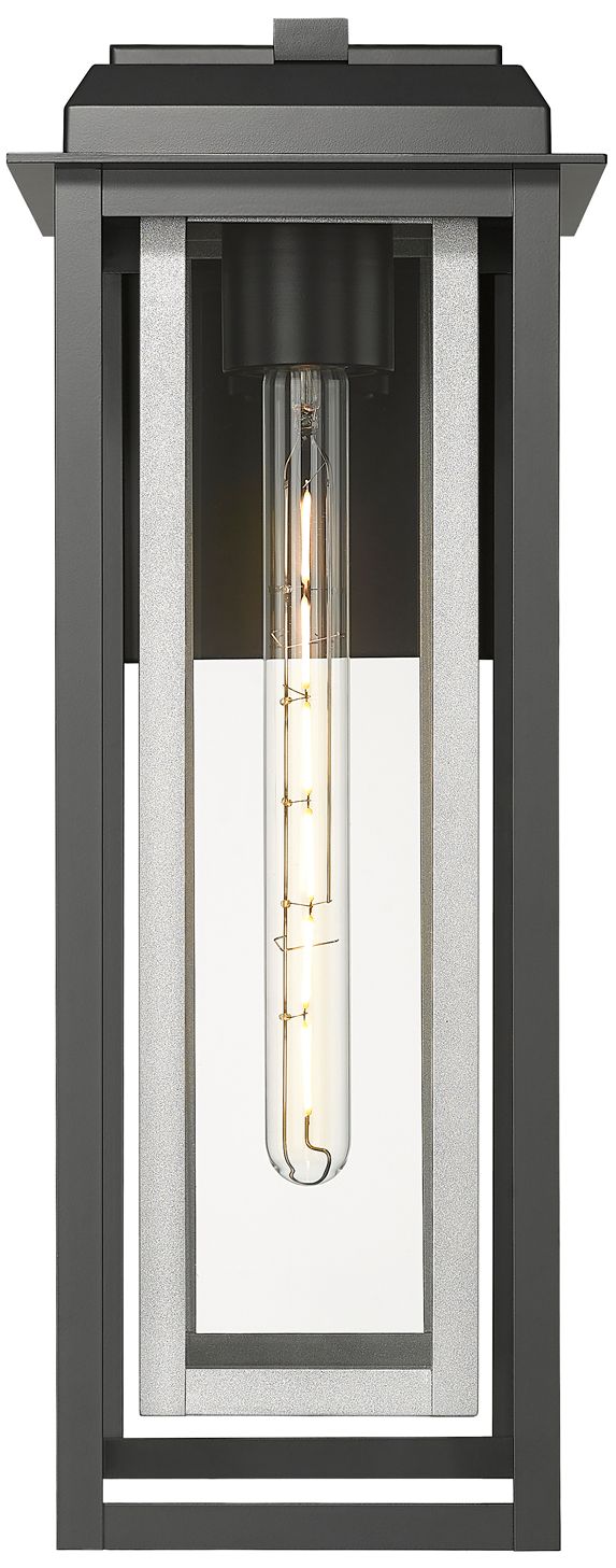 Image 2 Mansfield 20" Matte Black & Silver Coastal Outdoor Sconce With Clear Glass more views