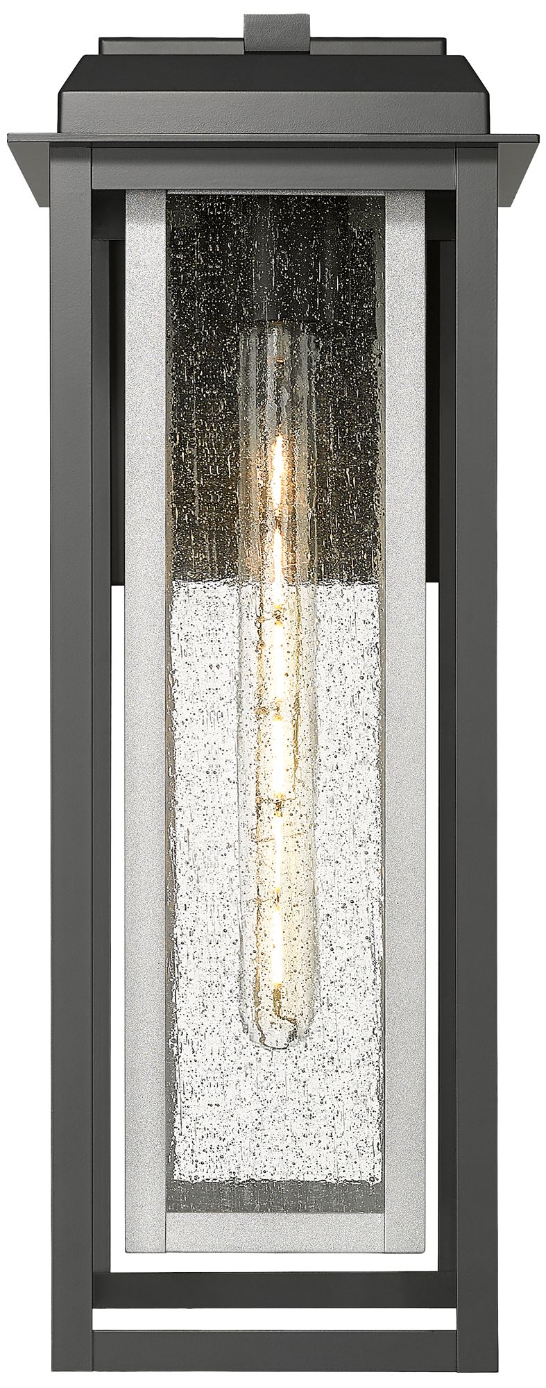 Image 2 Mansfield 20" Matte Black & Silver Coastal Outdoor Sconce With Seeded Glass more views