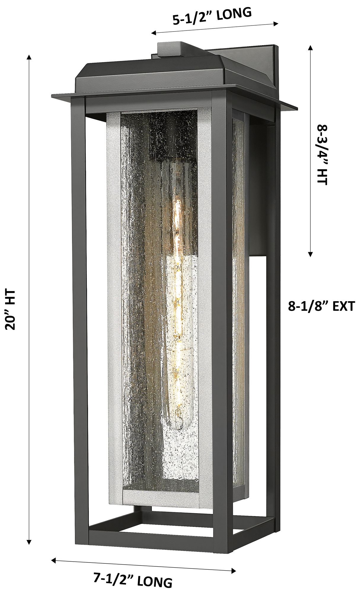 Image 3 Mansfield 20" Matte Black & Silver Coastal Outdoor Sconce With Seeded Glass more views