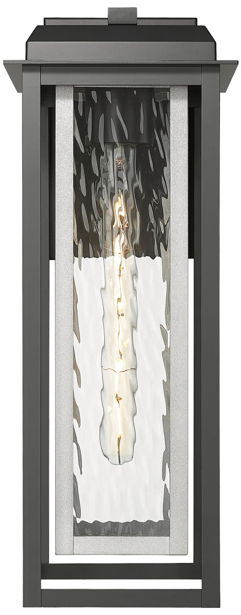 Image 2 Mansfield 20" Matte Black & Silver Coastal Outdoor Sconce With Water Glass more views