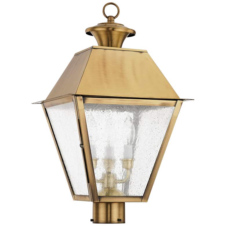 Image 2 Mansfield 22" High Antique Brass 3-Light Outdoor Post Light