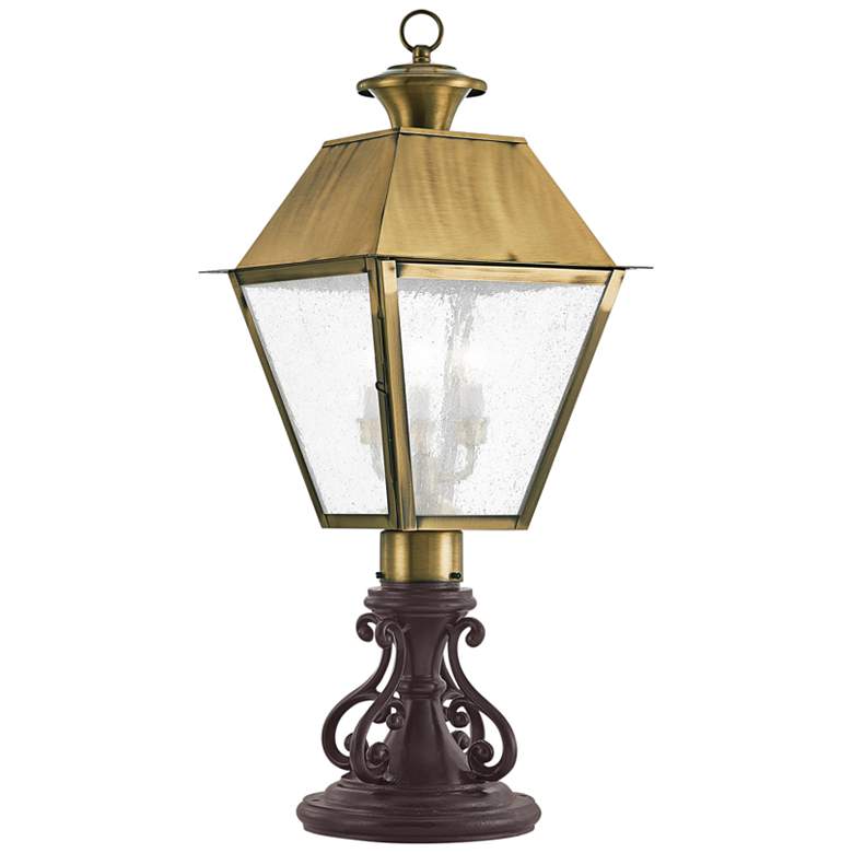 Image 5 Mansfield 22 inch High Antique Brass 3-Light Outdoor Post Light more views