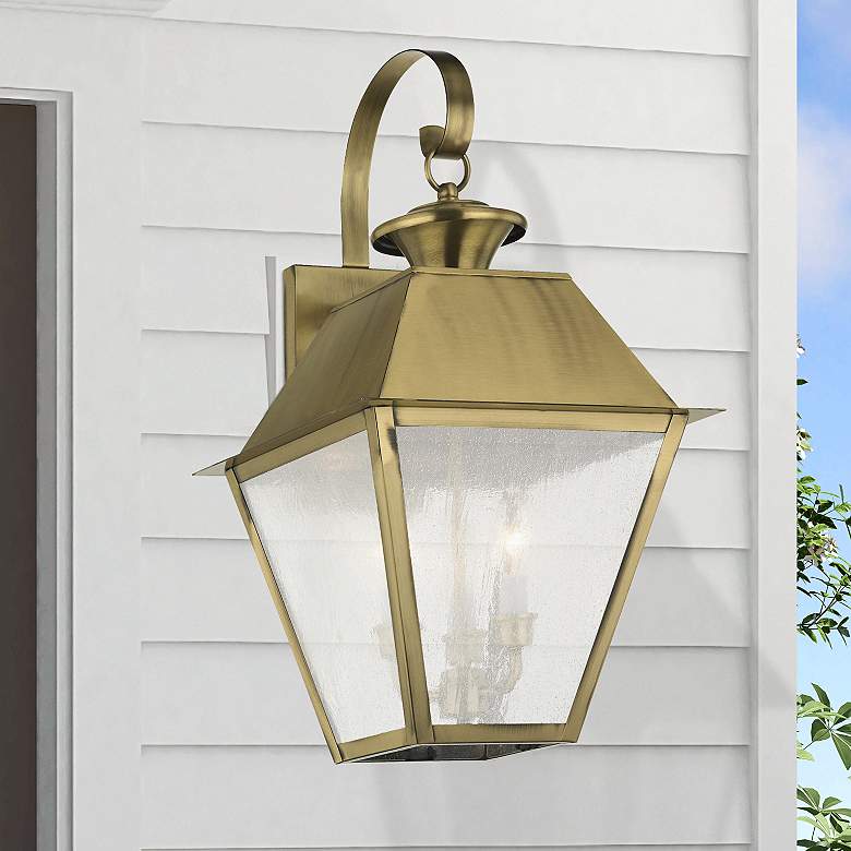 Image 2 Mansfield 22 inch High Antique Brass 3-Light Outdoor Wall Light