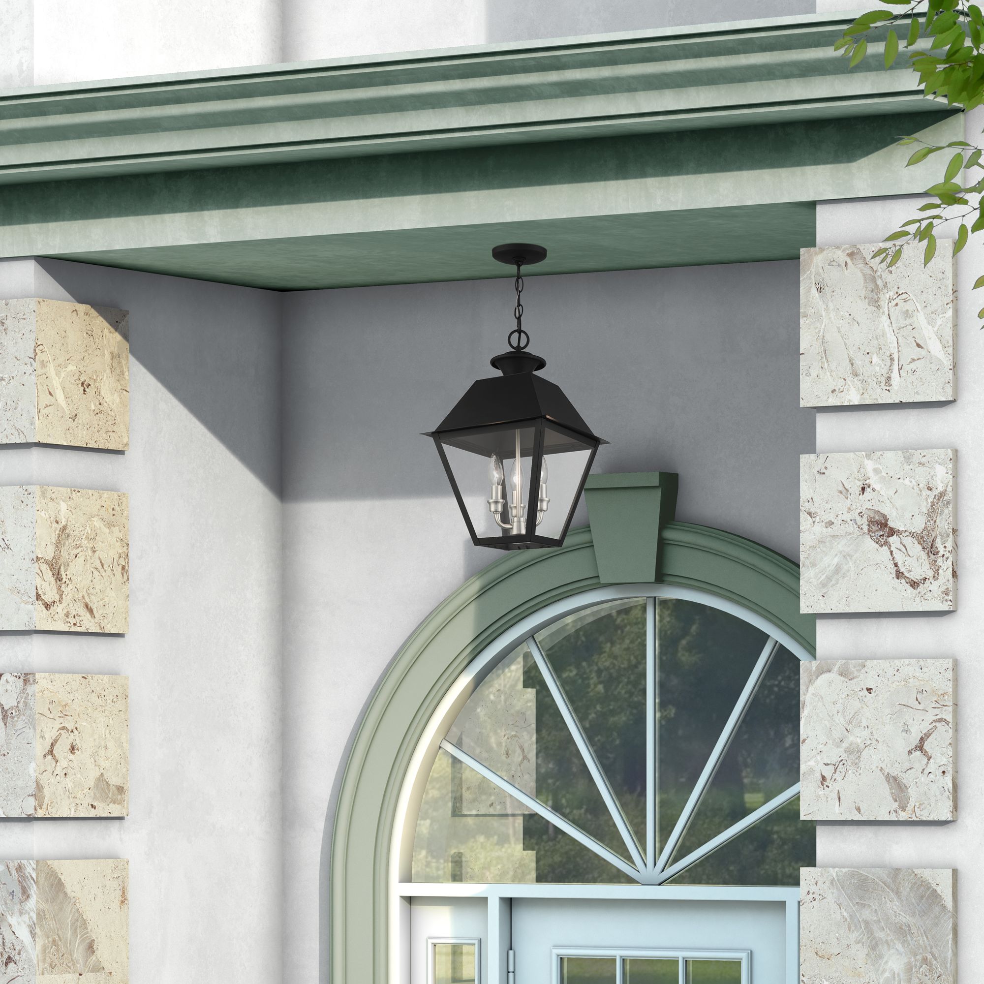 Mansfield 3 Light Black Outdoor Pendant Lantern