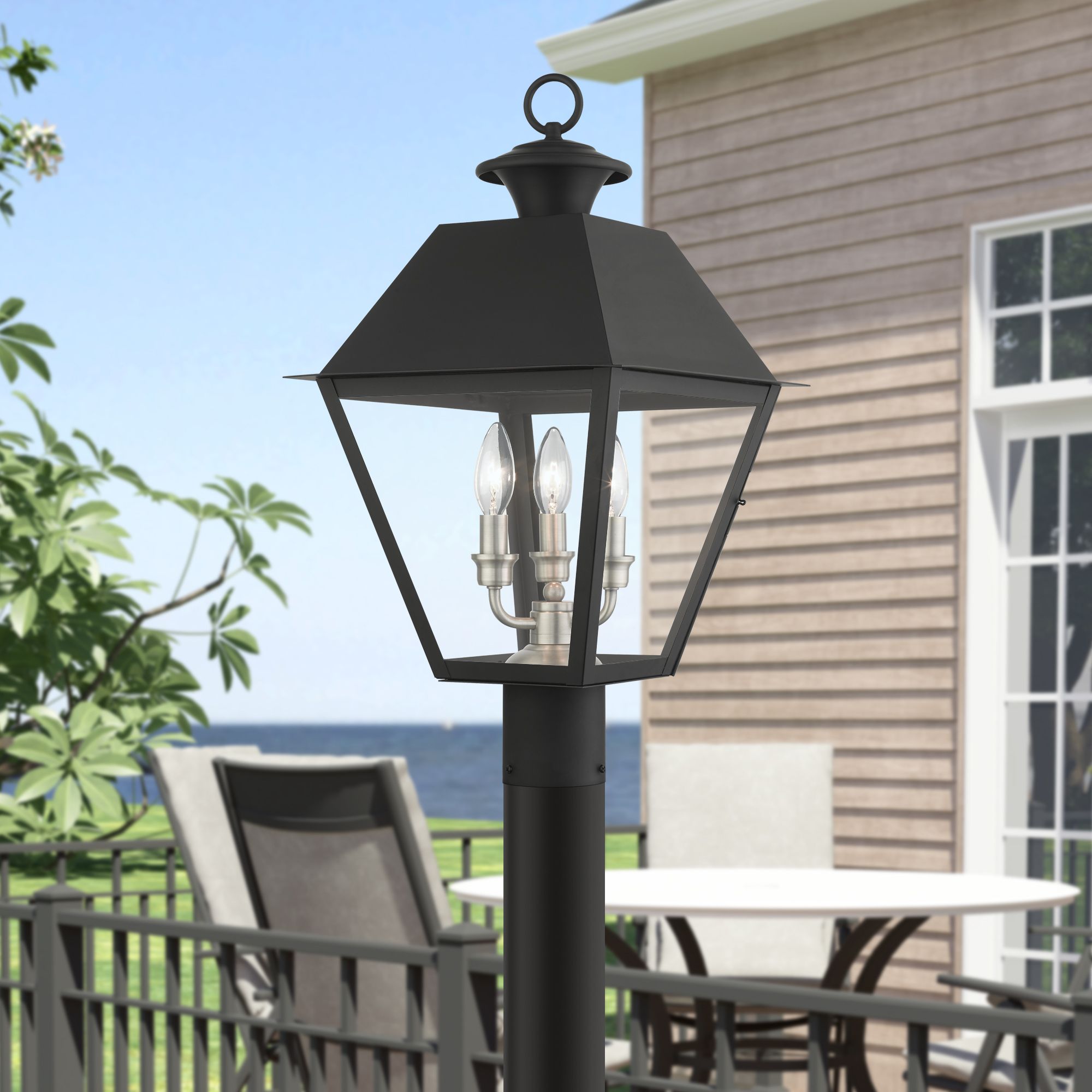 Mansfield 3 Light Black Outdoor Post Top Lantern