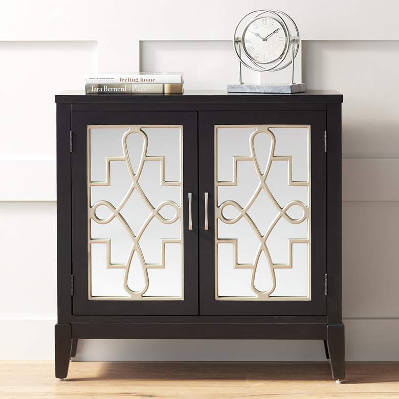 Image 1 Mansfield 36 inch Black and Mirrored 2-Door Accent Media Cabinet