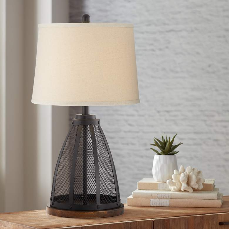 Image 1 Mansfield Black Metal Mesh Table Lamp