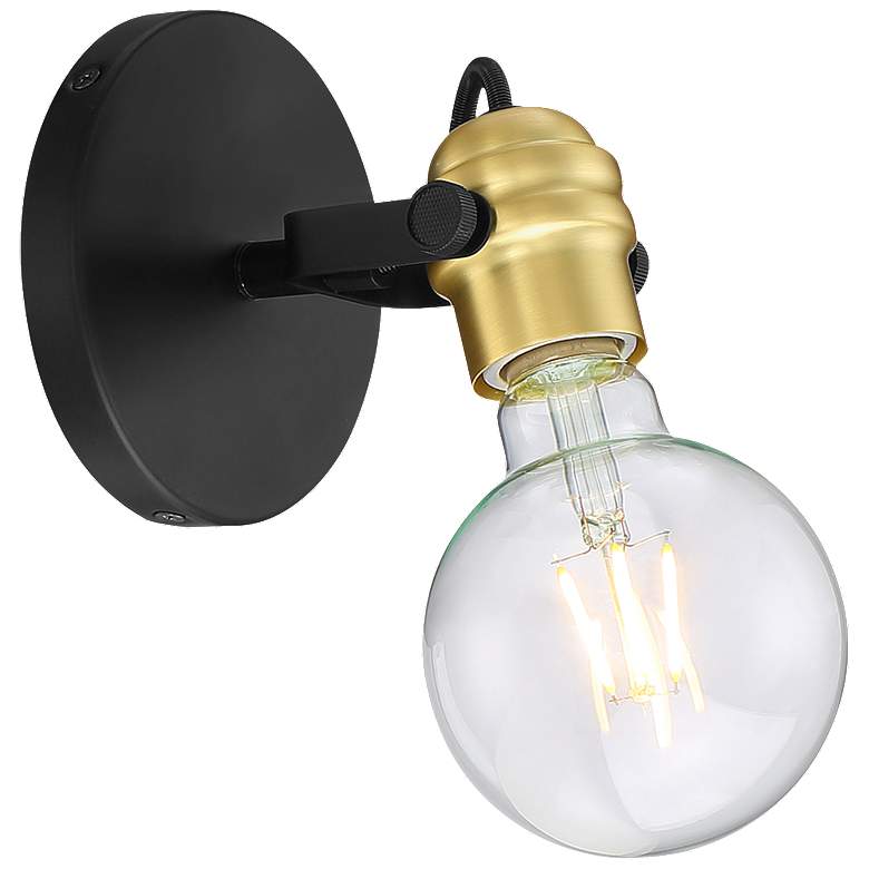 Image 1 Mantra; 1 Light; Wall Sconce; Black Finish with Brushed Brass Sockets