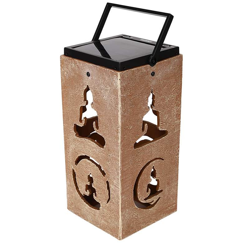Image 1 Mantra 10 3/4"H Tan Buddha Cut-Out Solar Portable Lantern