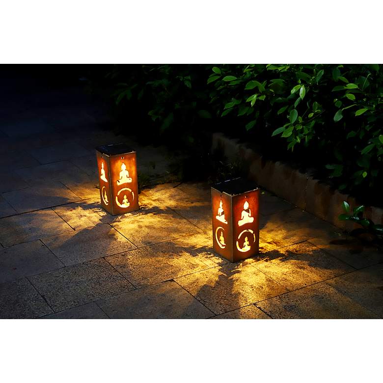 Image 2 Mantra 10 3/4"H Tan Buddha Cut-Out Solar Portable Lantern more views