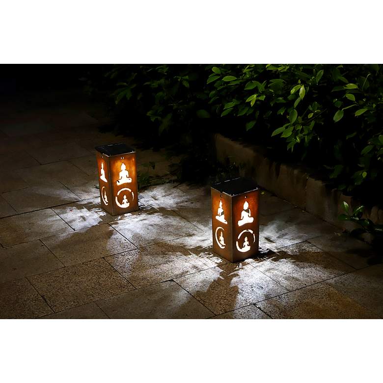 Image 3 Mantra 10 3/4"H Tan Buddha Cut-Out Solar Portable Lantern more views