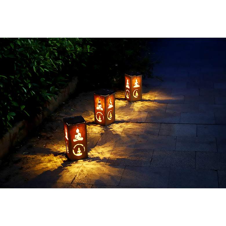 Image 4 Mantra 10 3/4"H Tan Buddha Cut-Out Solar Portable Lantern more views