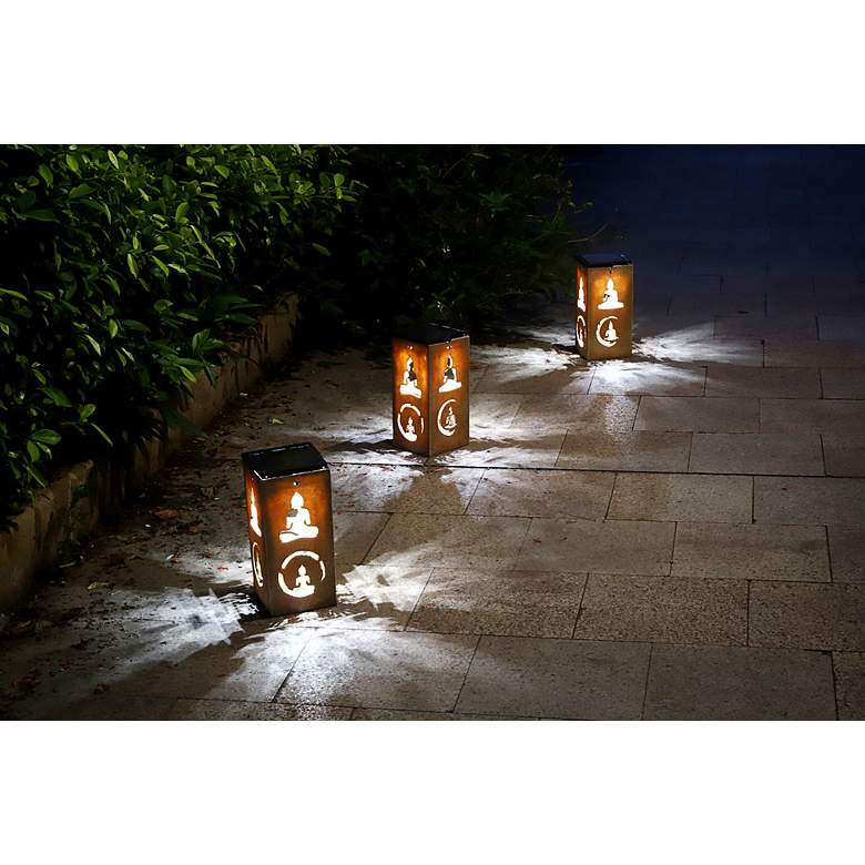 Image 5 Mantra 10 3/4"H Tan Buddha Cut-Out Solar Portable Lantern more views