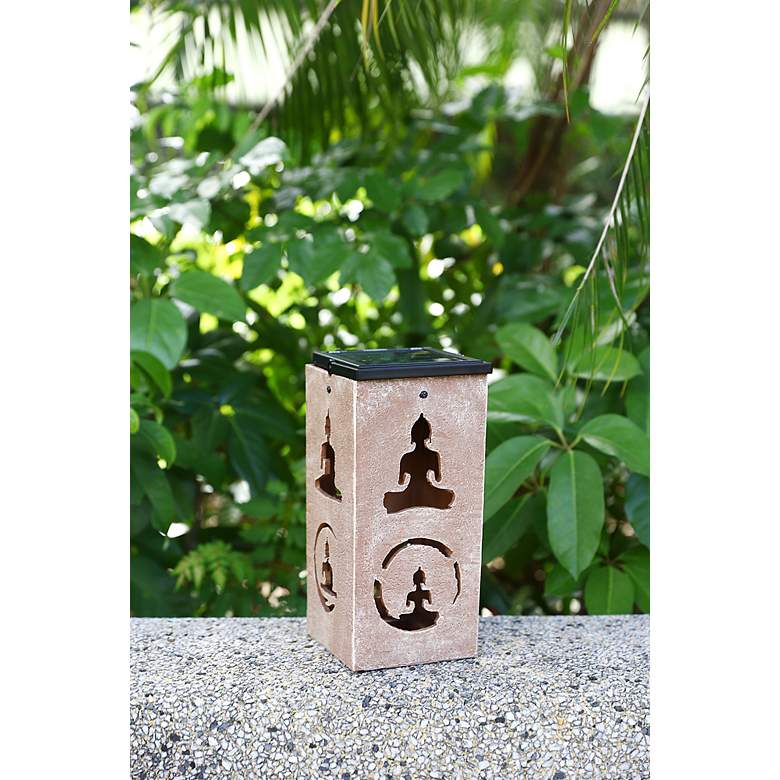 Image 6 Mantra 10 3/4"H Tan Buddha Cut-Out Solar Portable Lantern more views