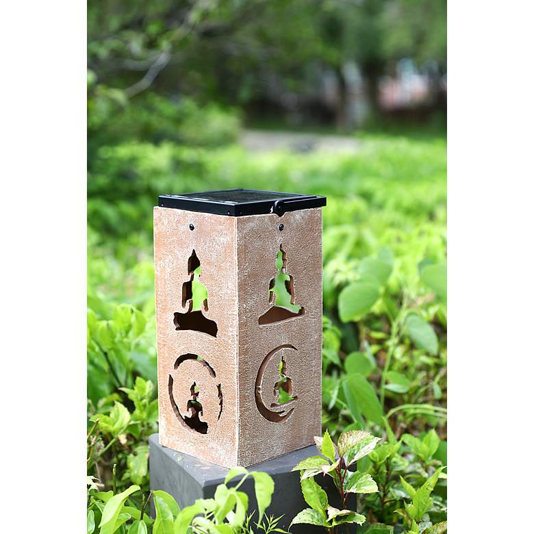 Image 7 Mantra 10 3/4"H Tan Buddha Cut-Out Solar Portable Lantern more views
