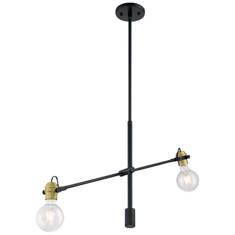Image 1 Mantra; 2 Light; Pendant Fixture; Black Finish with Brushed Brass Sockets