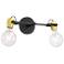Mantra; 2 Light; Vanity Fixture; Black Finish with Brushed Brass Sockets