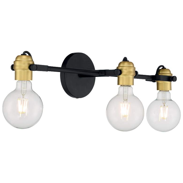 Image 1 Mantra; 3 Light; Vanity Fixture; Black Finish with Brushed Brass Sockets